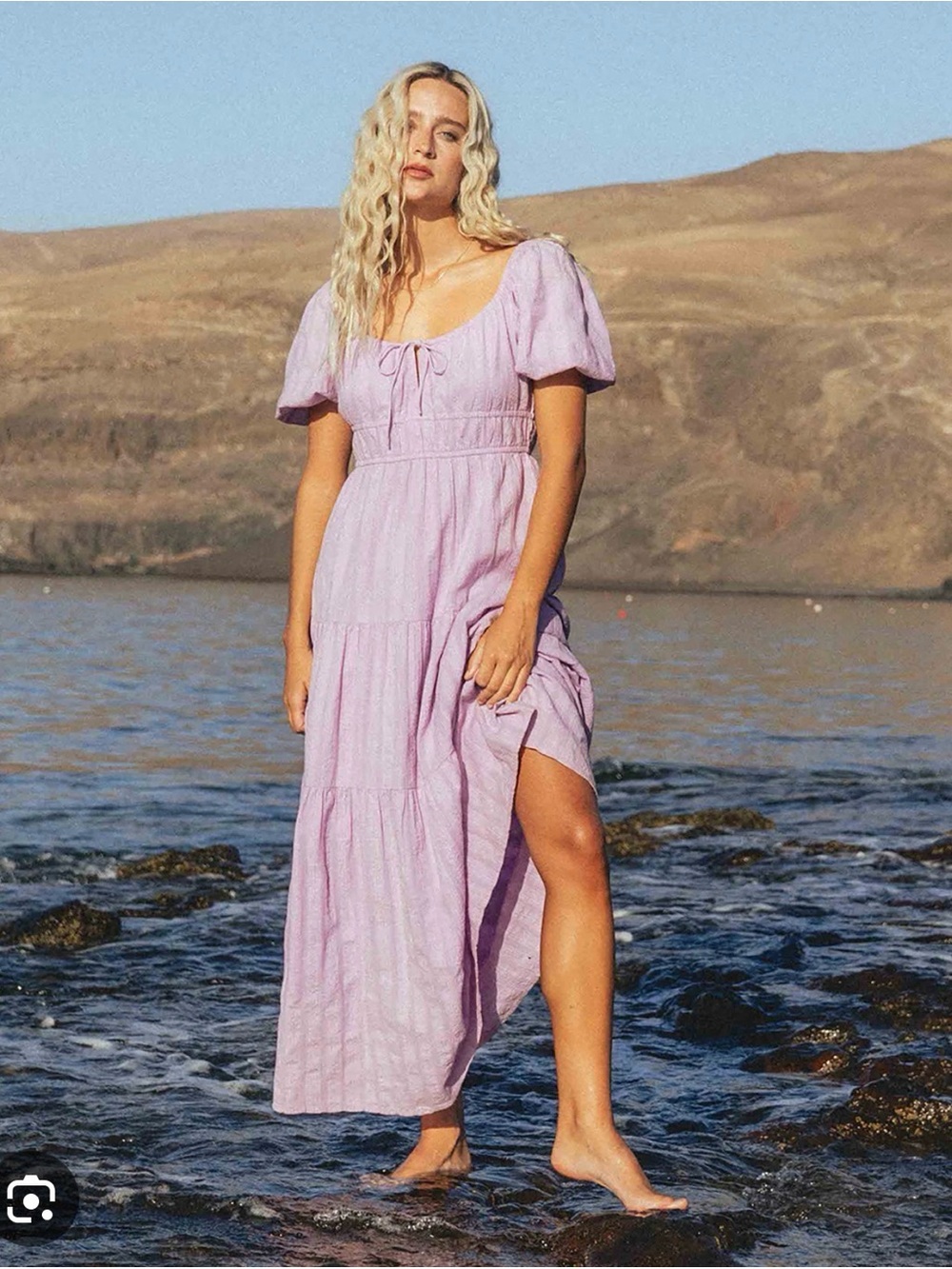 Billabong Lilac Puff-Sleeve Maxi Dress